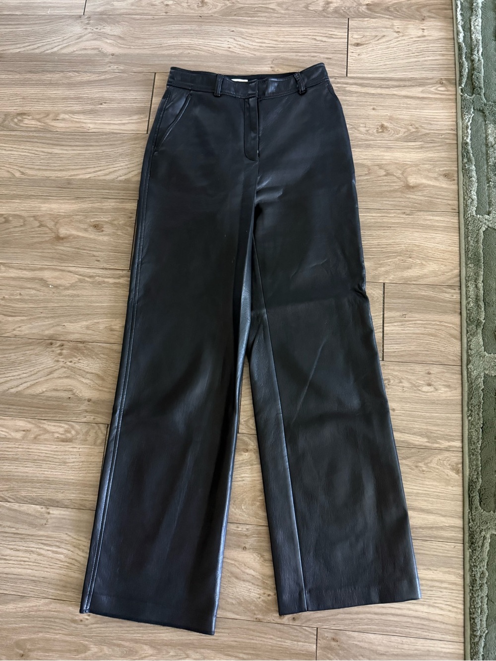 Babaton Black Faux Leather Wide-Leg Jeans